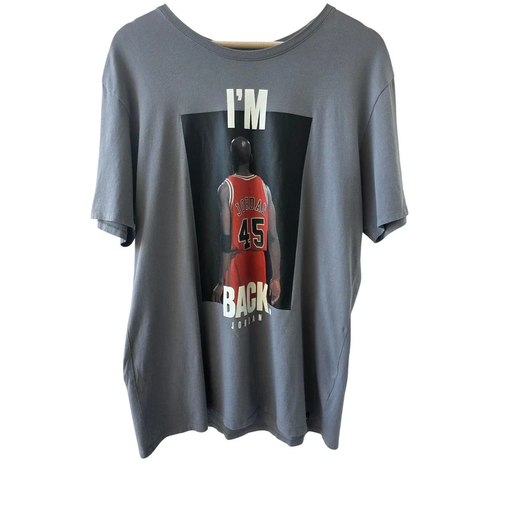 Nike Air Jordan I'm Back 45 Graphic Print Shirt Steel Blue Gray Mens M